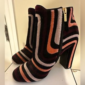 Salvatore Ferragamo Black & Multicolor Velvet Striped Ankle Boots limited